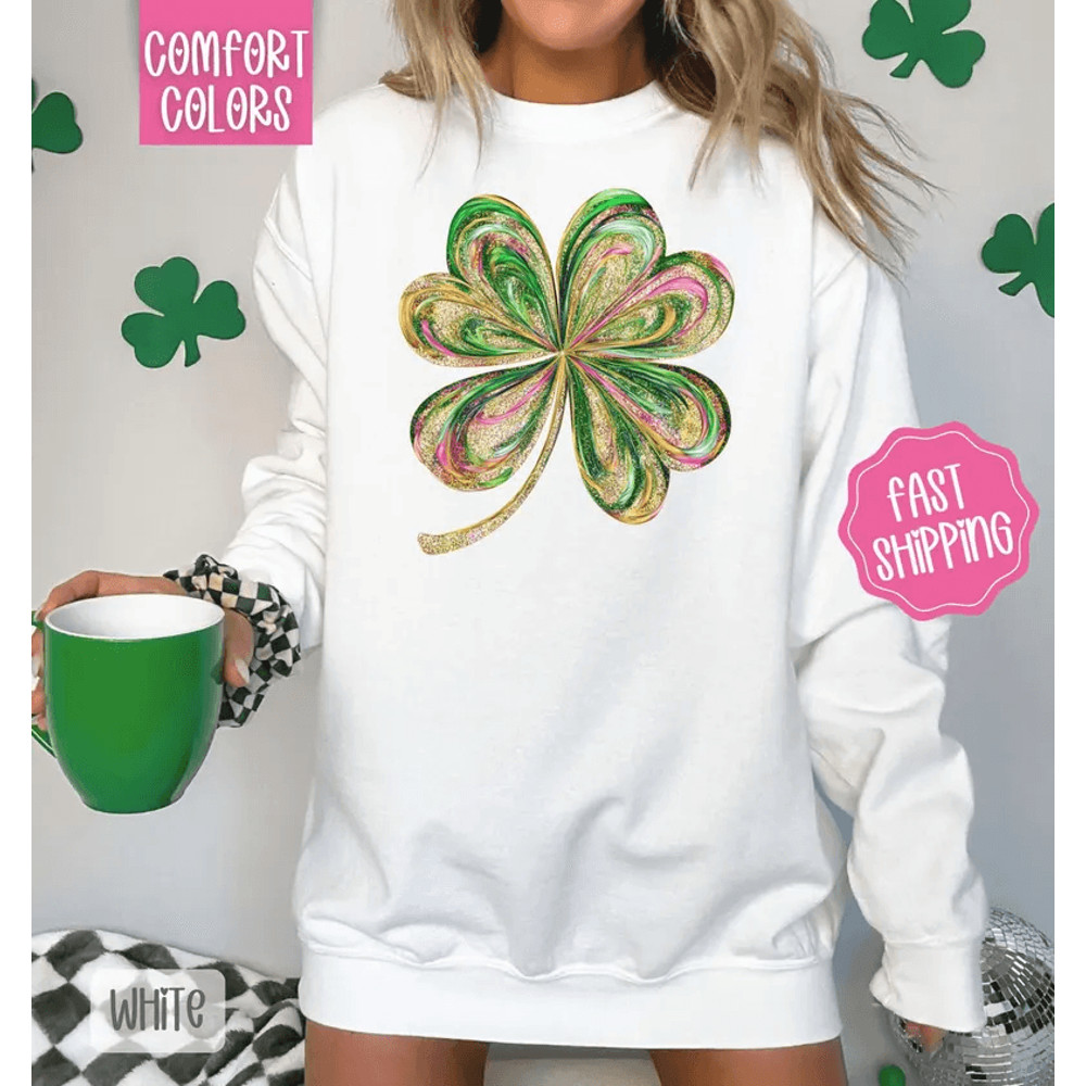 Painted Clover Comfort Colors Sweatshirt St Patricks Day Womens Crewneck Cute Womens Sweater St Pat 0
