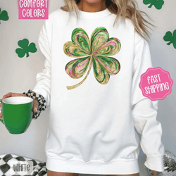 painted clover comfort colors sweatshirt, st patrick's day women's crewneck, cute women's sweater, st patty's day glitte