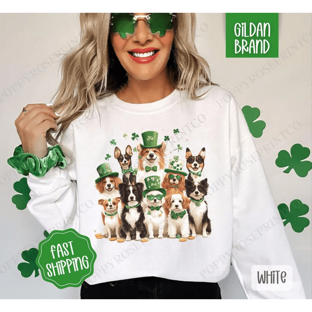 St Patrick Dogs Sweatshirt St Patricks Day Dog Crewneck Cute Womens Sweater Dog Lover Sweatshirt St 0