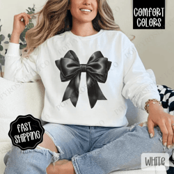 coquette black bow comfort colors sweatshirt, cute bow women's crewneck, trendy coquette women's sweater, girly coquette