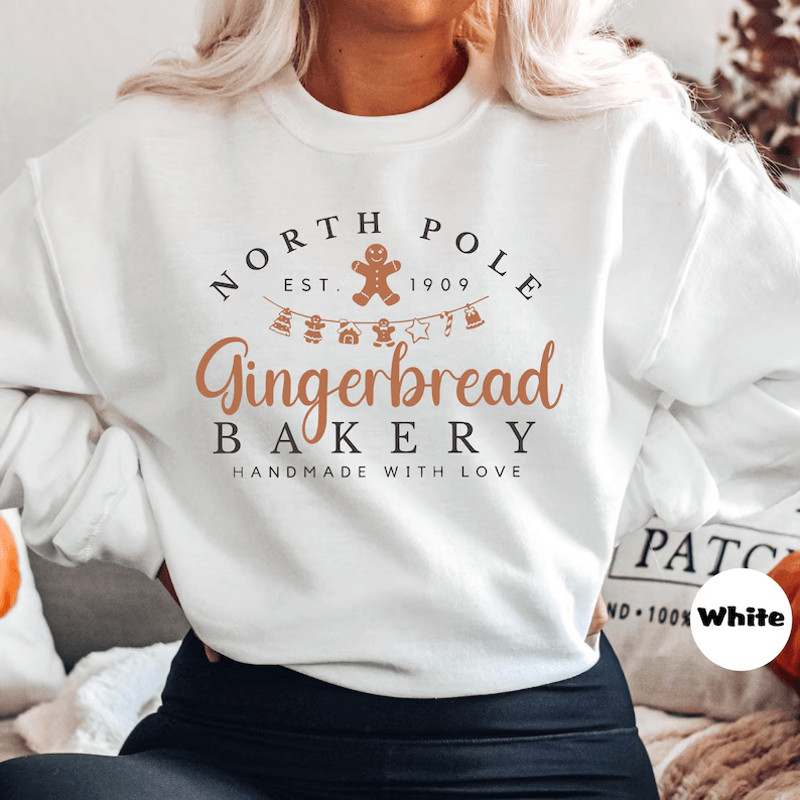 Gingerbread Bakery Sweatshirt Vintage Christmas Outfit Retro Gingerbread Xmas Hoodie Women Xmas Gif 0