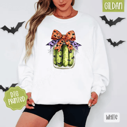 halloween pickles sweatshirt, trendy women's fall crewneck, pickle lover sweatshirt, cute coquette pickle shirt, spooky