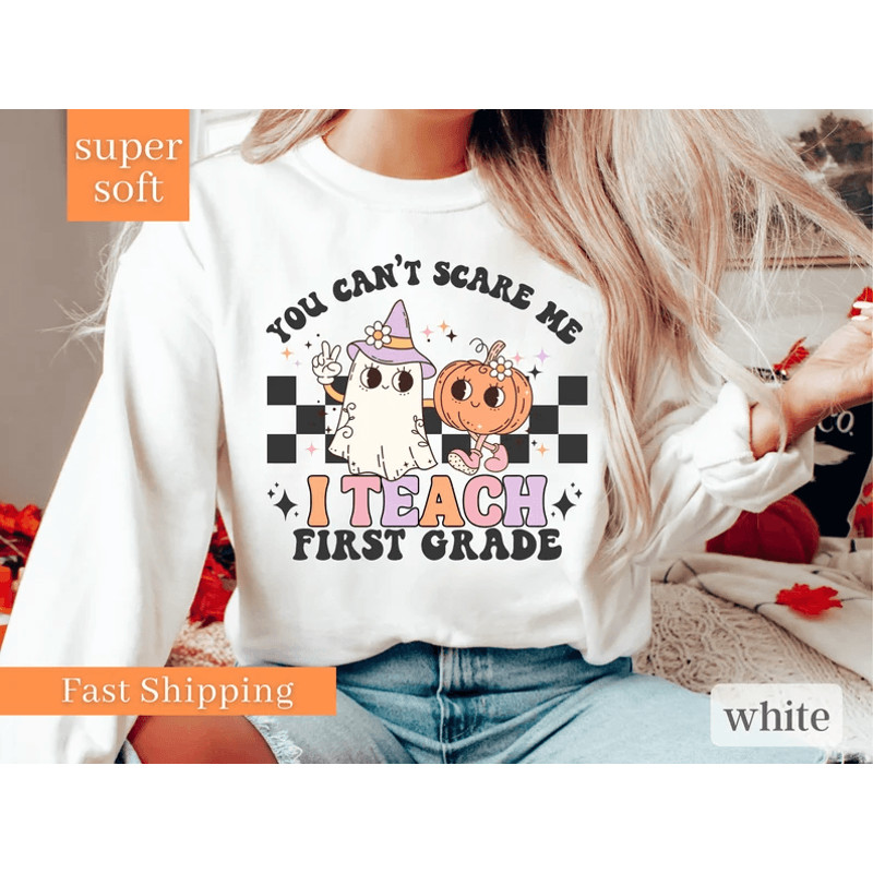 Teacher Halloween Shirts Spooky Teacher Shirt You Cant Scare Me Im A Teacher Shirt Retro Halloween 0
