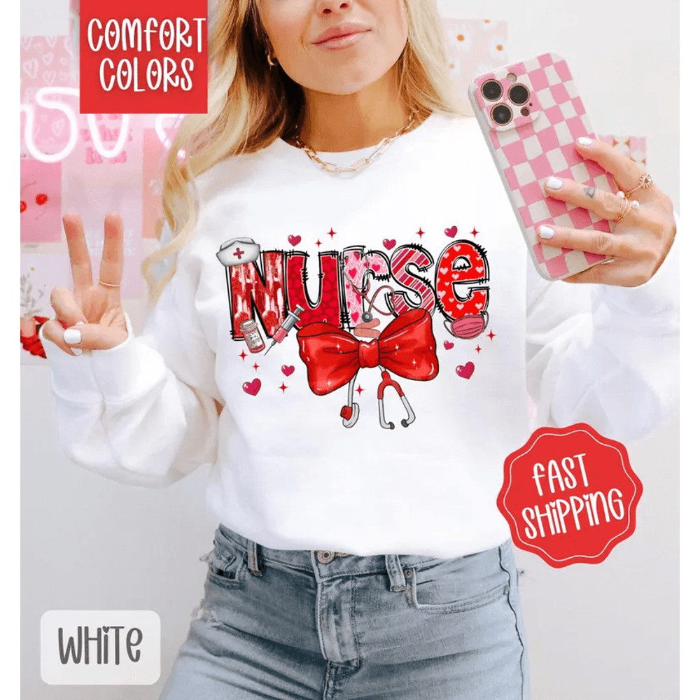 Valentine Nurse Comfort Colors Sweatshirt Valentines Day Womens Crewneck Cute Womens Sweater RN Val 0