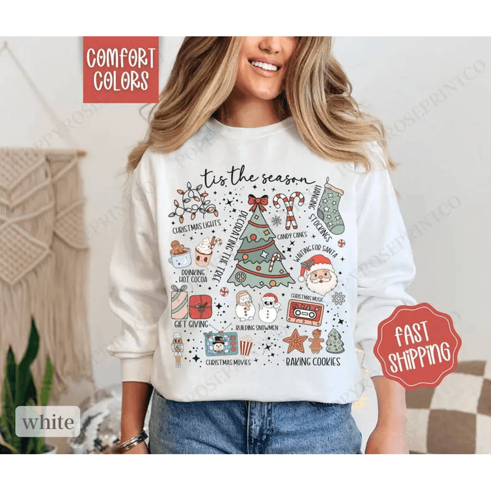 Tis The Season Collage Sweatshirt Comfort Colors Tis The Season Crewneck Womens Holiday Sweater Chr 0