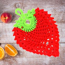 Potholders strawberry hot pad, double thickness, crochet berries, hot pads bright potholders, kitchen decor strawberry