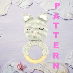 Crochet pattern rattle cat crochet toys for baby crochet amigurumi rattle teether ring handmade baby shower newborn gift