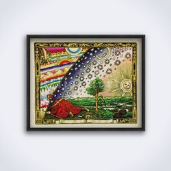 flammarion colored engraving antique flat earth map printable art print poster digital download