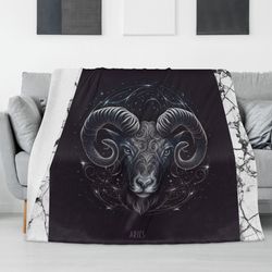Flannel Breathable Blanket 4 Sizes Blanket with a Zodiac Sign print Aries