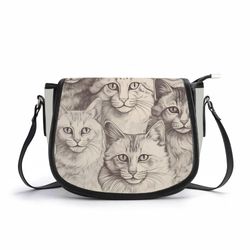 PU Leather Saddle Bag Cats print