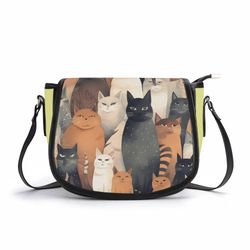 PU Leather Saddle Bag beautiful bag with cats