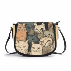 PU Leather Saddle Bag beautiful cats
