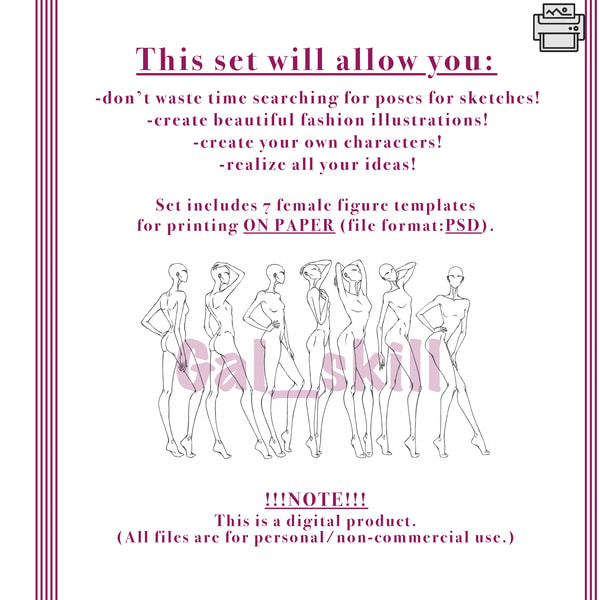 Template Position Female Templates, Body poses of female figure, set Side | Inspire Uplift