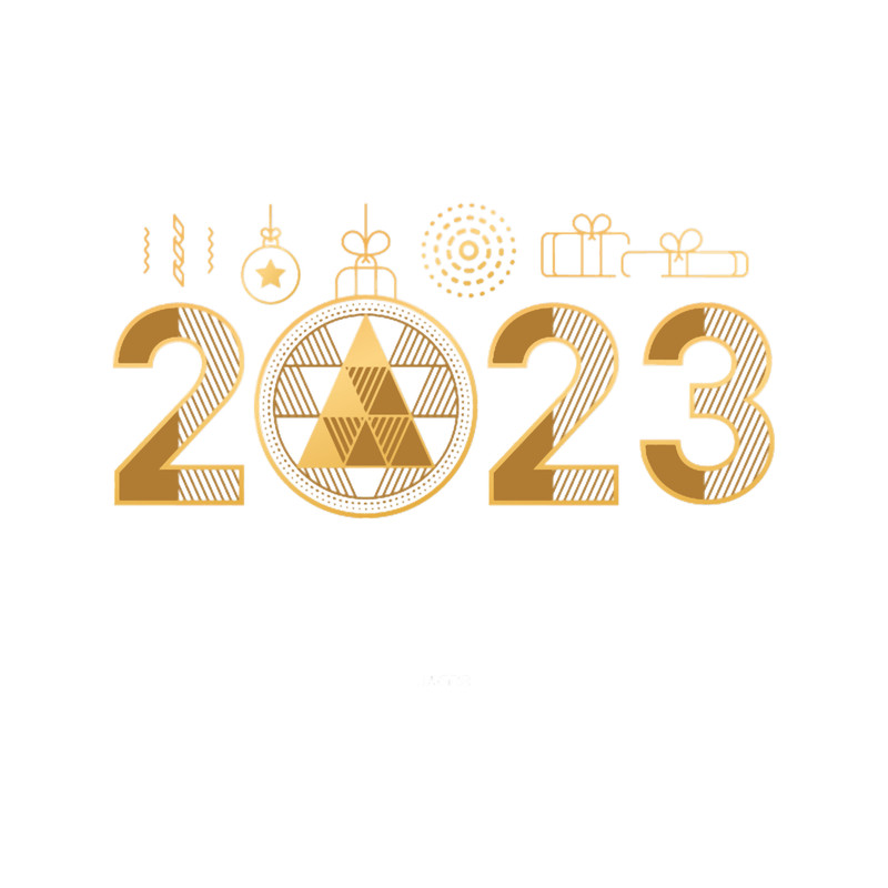 2023 with star, gift and Christmas tree, all in gold.png
