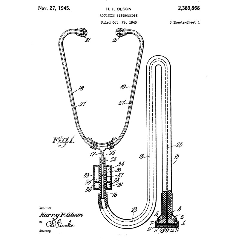 Stethoscope Patent - Doctor Art - Black And White.png