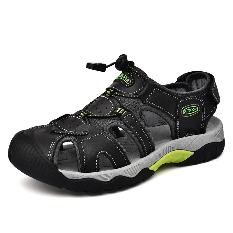 Classic Genuine Leather Sandals, Summer Mens Sandals, Fashion Outdoor Hiking Shoes, Lightweight Breathable Non-slip