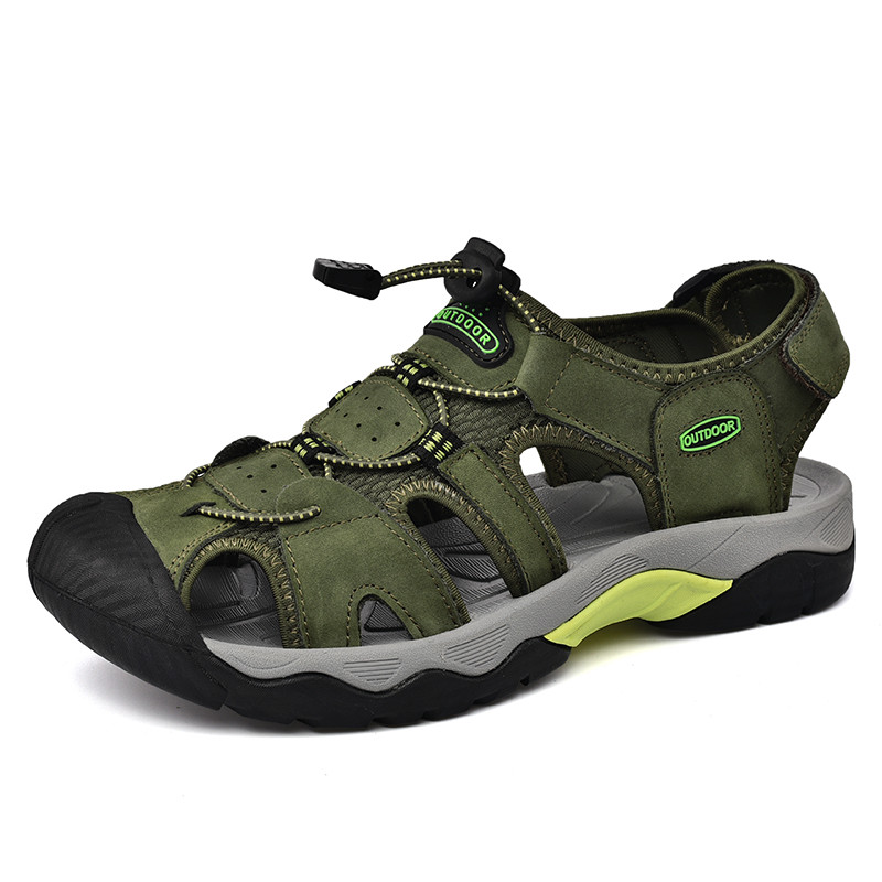 Classic Genuine Leather Sandals, Summer Mens Sandals, Fashion Outdoor Hiking Shoes, Lightweight Breathable Non-slip