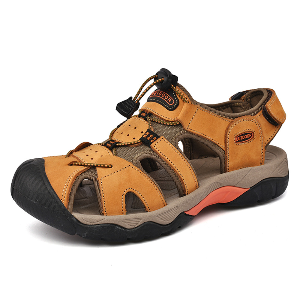 Classic Genuine Leather Sandals, Summer Mens Sandals, Fashion Outdoor Hiking Shoes, Lightweight Breathable Non-slip