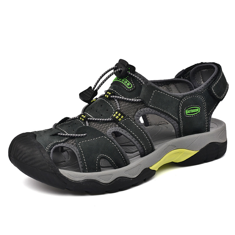 Classic Genuine Leather Sandals, Summer Mens Sandals, Fashion Outdoor Hiking Shoes, Lightweight Breathable Non-slip