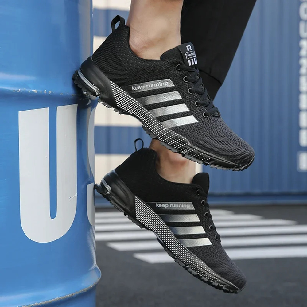 Fashion Men Sneakers, Breathable Mesh Comfortable Black Sports Shoes, Outdoor Casual Running Mens Shoe, Anti-Slip