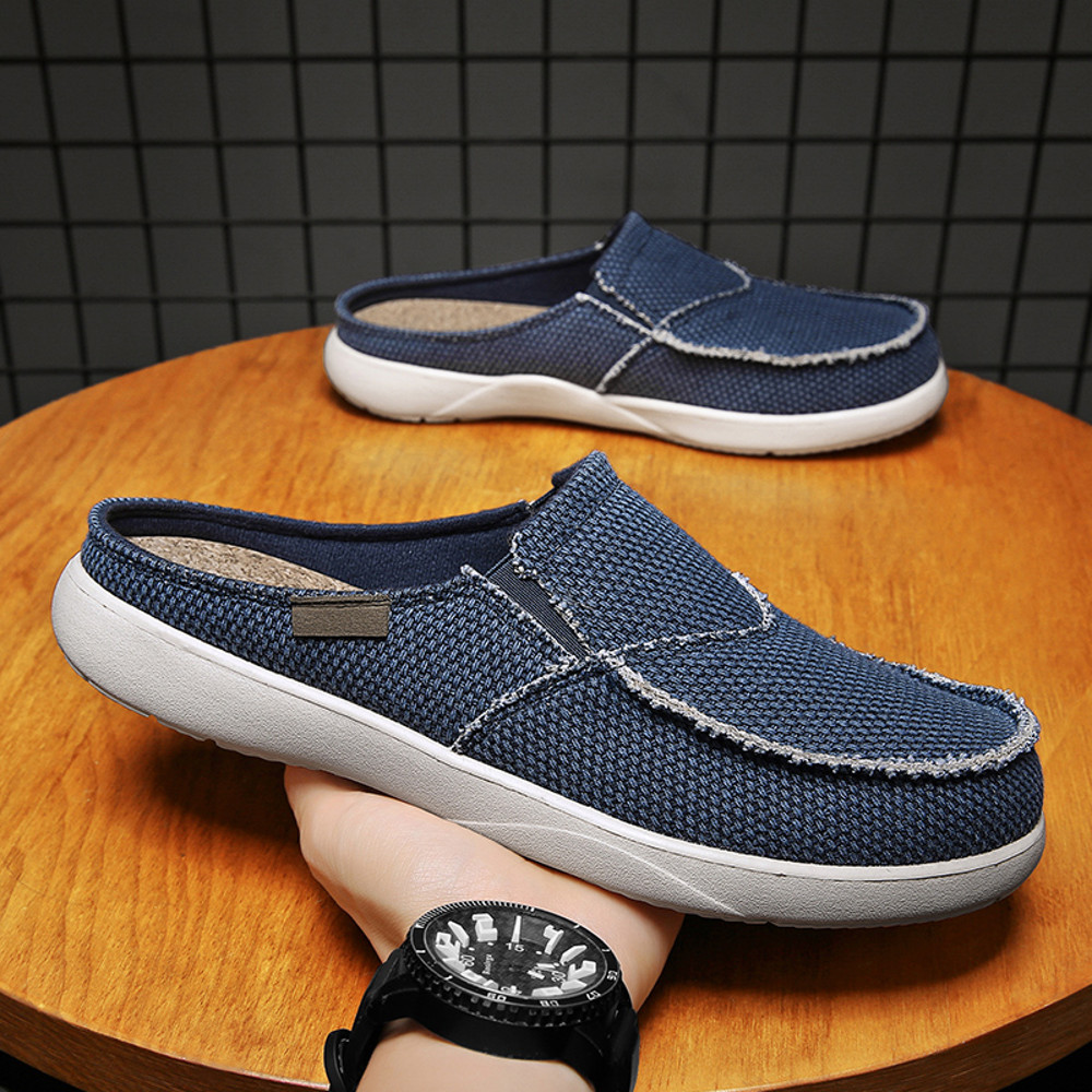 Mens Canvas Slip On Half Shoes Summer Casual Slippers Lightweight Breathable Zapatillas 3