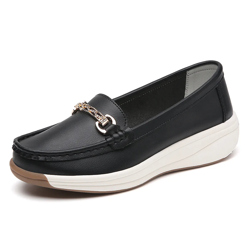 Designer Flat Platform Loafers for Women, Spilt Leather Casual Shoes, Wedge Sneakers, Slip On Ladies Moccasins