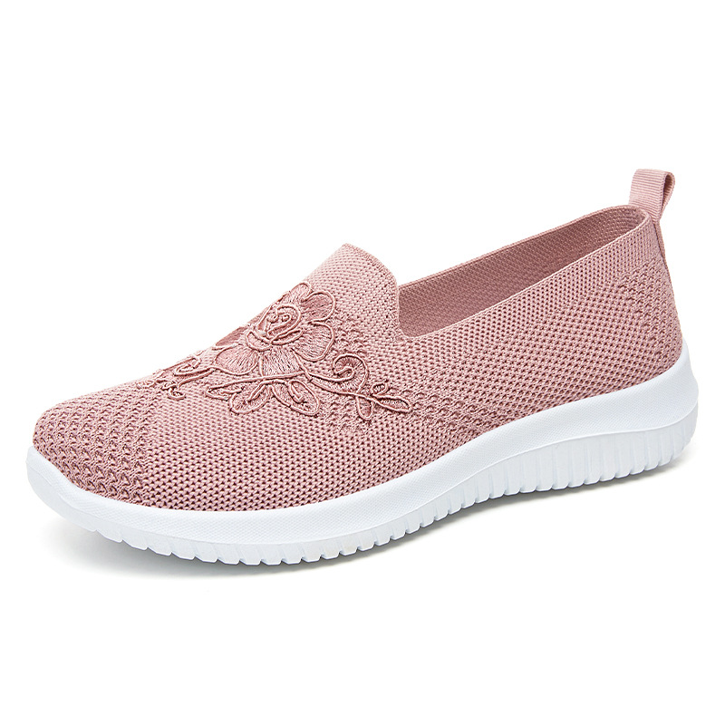 Womens Summer Soft Embroidery Flat Shoes, Knitted Breathable Shoes, Chinese Flower Style Casual Flats, New Fashion