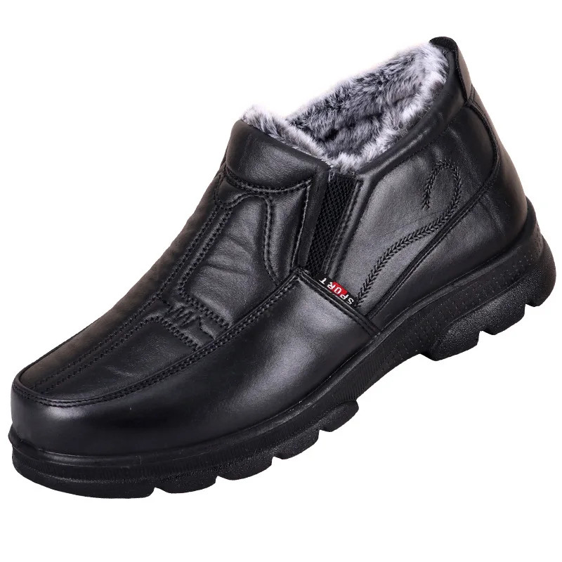 Mens Winter Fashion Shoes Nonslip Cotton Shoes Thickened Leather Waterproof Casual Snow Boots For M 3