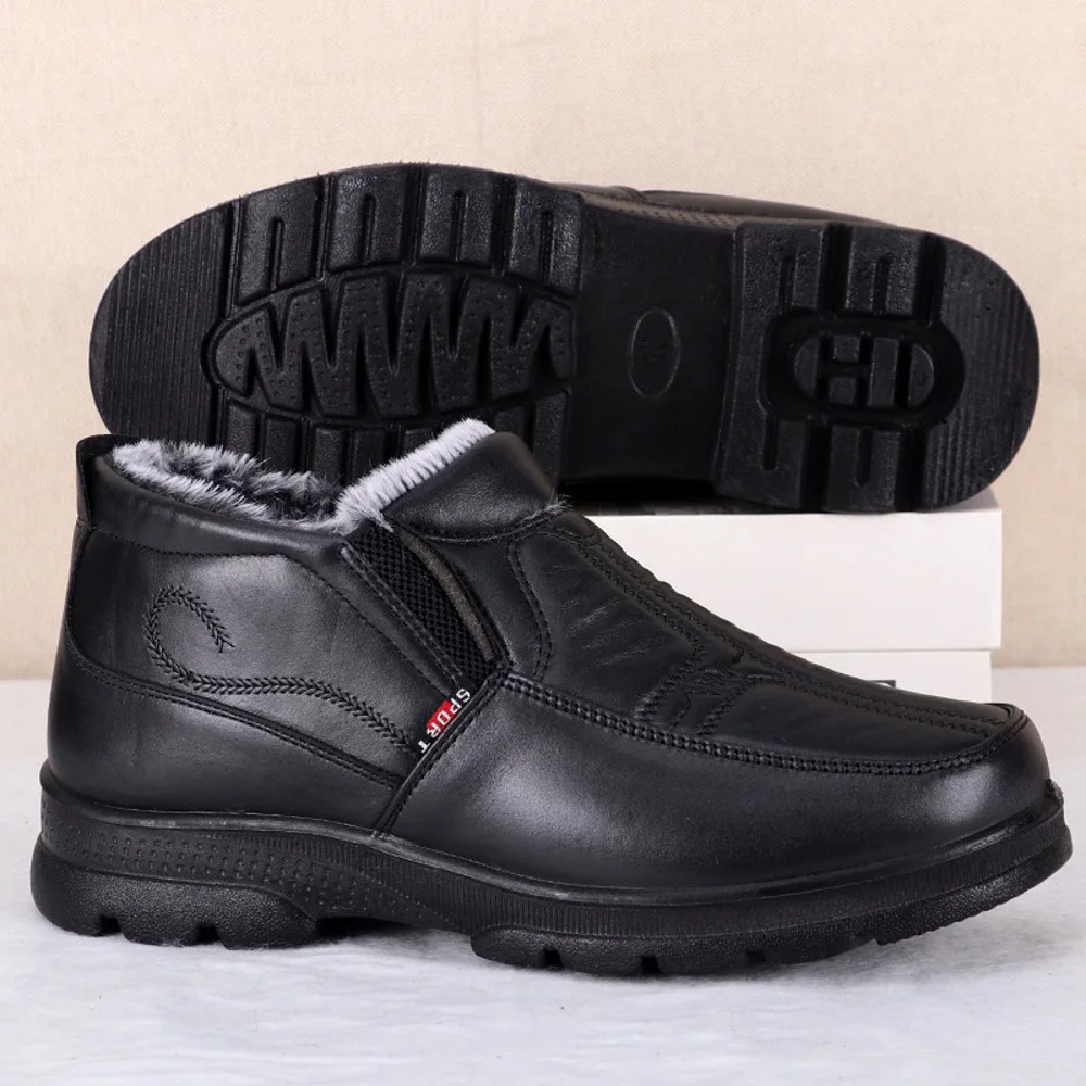 Mens Winter Fashion Shoes Nonslip Cotton Shoes Thickened Leather Waterproof Casual Snow Boots For M 5