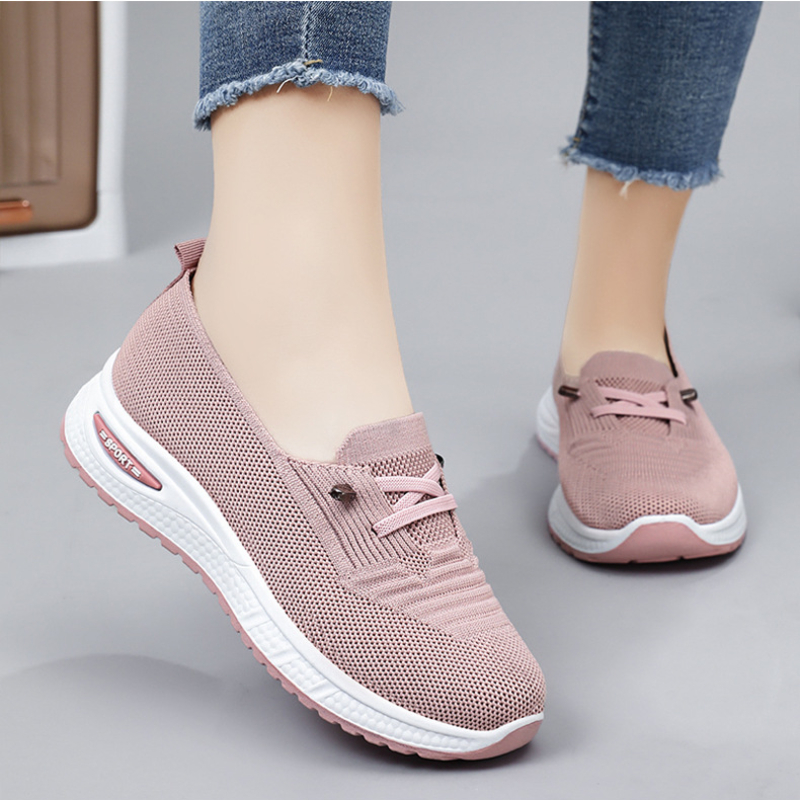 Women Casual Shoes Fashion Breathable Mesh Flat Sneakers Women Gym Shoes Comfortable Walking Pink F 1