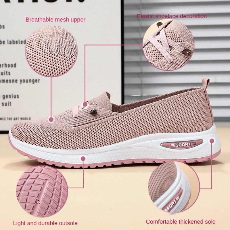 Women Casual Shoes Fashion Breathable Mesh Flat Sneakers Women Gym Shoes Comfortable Walking Pink F 2
