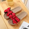 Ladies Indoor Shoes, Women Summer Casual Slides, Striped Bow Linen Flip Flops, Comfortable Flax Slippers