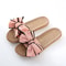 Ladies Indoor Shoes, Women Summer Casual Slides, Striped Bow Linen Flip Flops, Comfortable Flax Slippers