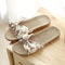 Ladies Indoor Shoes, Women Summer Casual Slides, Striped Bow Linen Flip Flops, Comfortable Flax Slippers