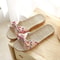 Ladies Indoor Shoes, Women Summer Casual Slides, Striped Bow Linen Flip Flops, Comfortable Flax Slippers