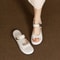 Womens Minimalist White Slide Sandals, Gold-Tone Buckle Slippers with Cloud Comfort Sole, Flat Casual Shoes