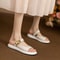 Womens Minimalist White Slide Sandals, Gold-Tone Buckle Slippers with Cloud Comfort Sole, Flat Casual Shoes