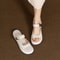 Womens Minimalist White Slide Sandals, Gold-Tone Buckle Slippers with Cloud Comfort Sole, Flat Casual Shoes
