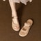Womens Minimalist White Slide Sandals, Gold-Tone Buckle Slippers with Cloud Comfort Sole, Flat Casual Shoes