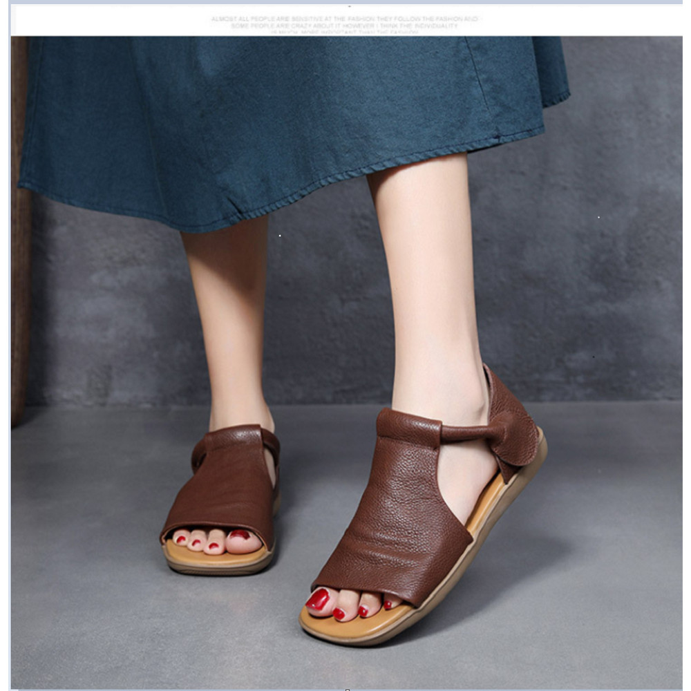 Retro Womens Brown Leather Gladiator Sandals, Open Toe, Soft Sole, Comfortable & Stylish Versatile Footwear