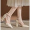 New Elegant Pearl-Embellished Satin Heels Chunky Low Heel Bridal Shoes with Adjustable Ankle Strap for Brides & Special