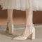 New Elegant Pearl-Embellished Satin Heels Chunky Low Heel Bridal Shoes with Adjustable Ankle Strap for Brides & Special