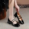 Vintage Burgundy Patent Leather Mary Jane Pumps for Women, Double Gold Buckle Low Block Heel Classic Dress Shoes