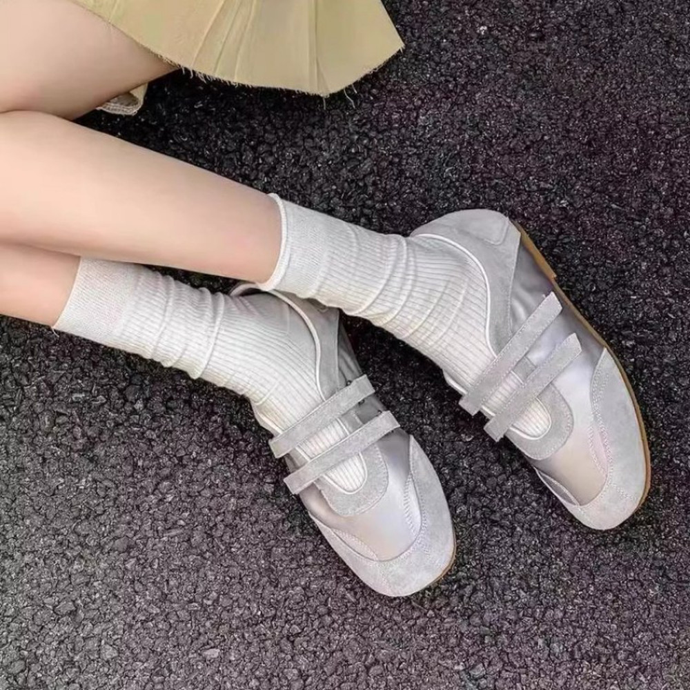 Womens Silver Gray Lace-Up Sneakers, Lightweight Suede & Mesh Comfort Shoes with White Socks for Casual Wear