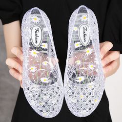 womens sequin flat ladies sandals, clear beach jelly shoes sandalias de mujer stylish summer flats