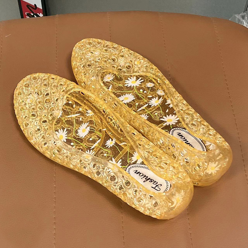 Womens Sequin Flat Ladies Sandals, Clear Beach Jelly Shoes Sandalias De Mujer Stylish Summer Flats