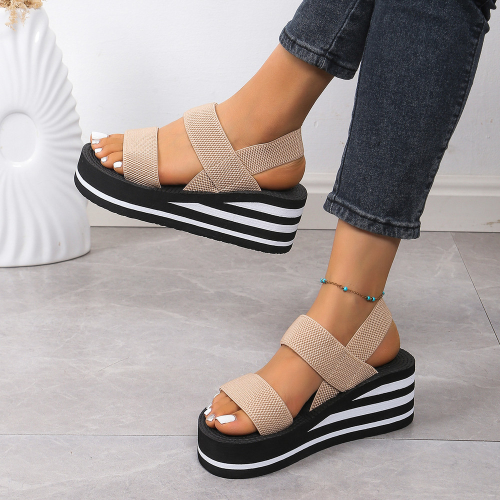 Summer New Minimalist Slingback Wedge Sandals, Lightweight Striped Sole Thick Bottom Shoes for Women, Casual Comfort