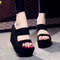 Womens Heel Platform Slippers, Soft EVA Black Sandals, Fashion Slides with Thick Sole Summer Shoes & Stylish Flip Flop
