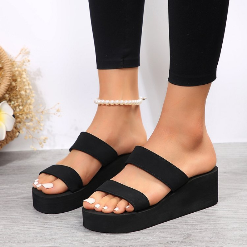 Womens Heel Platform Slippers, Soft EVA Black Sandals, Fashion Slides with Thick Sole Summer Shoes & Stylish Flip Flop