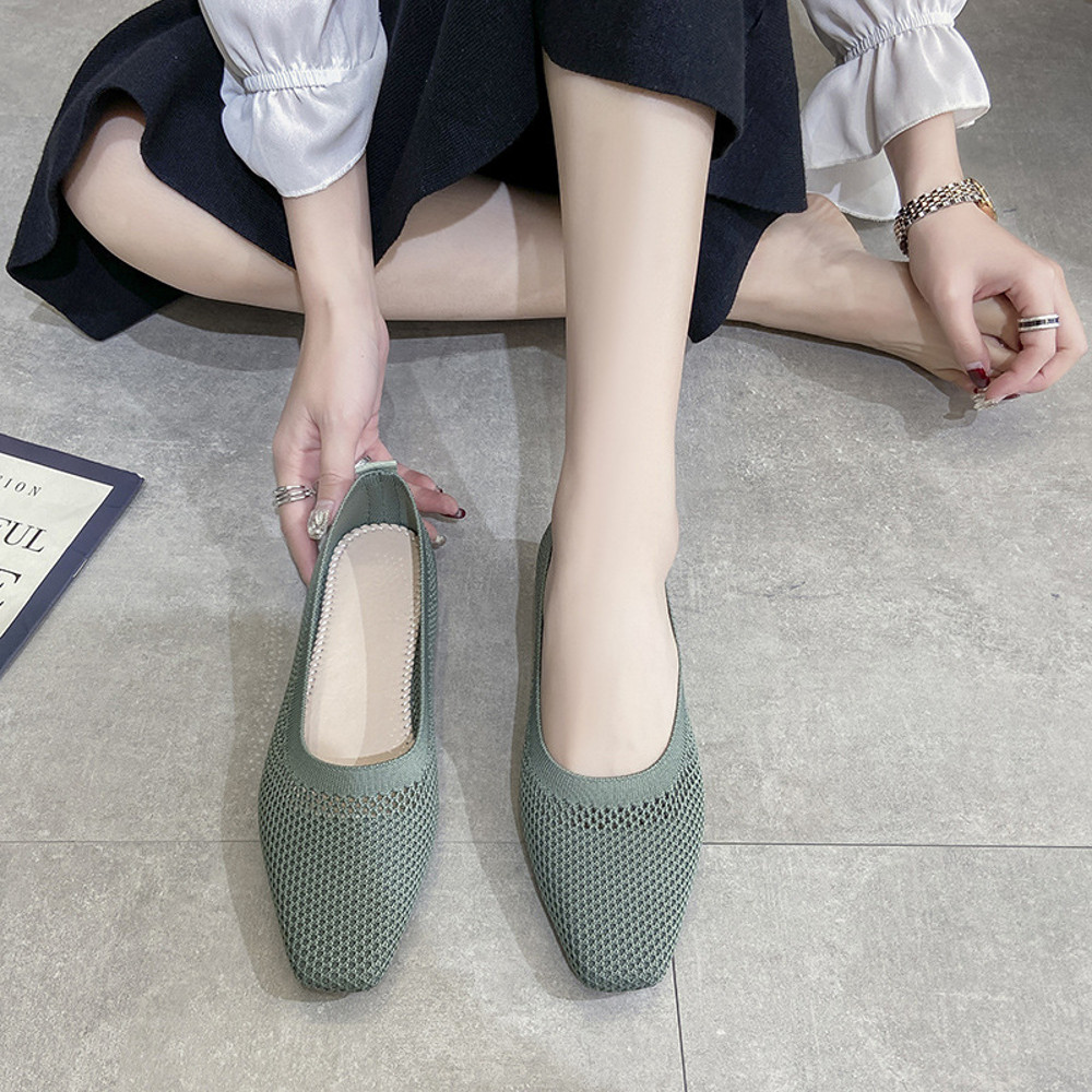 Spring Summer Breathable Mesh Flats For Women Stylish Square Toe SlipOn Loafers Soft Sole Fashion F 8
